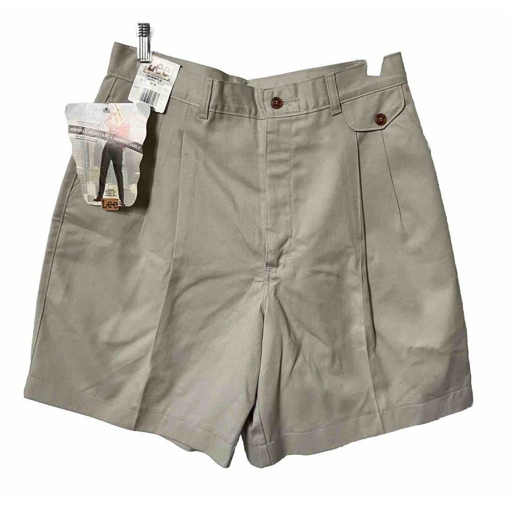 Vintage Lee Women Beige Pleated Chino Shorts High Rise Cotton U649307LE Size 33